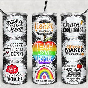 20 oz Skinny Tumbler Rainbow Glitter Teacher Tumbler