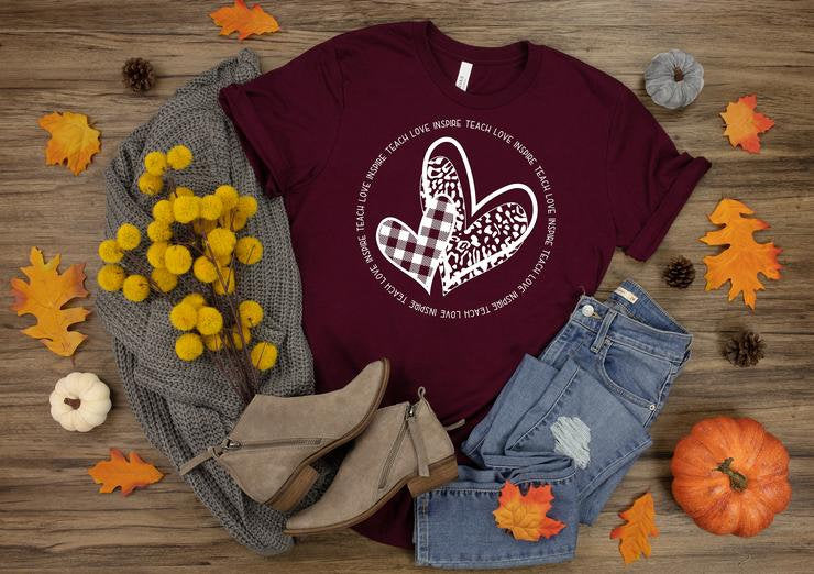 Teach Love Inspire heart Shirt, Teacher Gift, Teacher Shirt, Elementary School Teacher Shirt, Preschool Teacher, Teaching is a Work of Heart