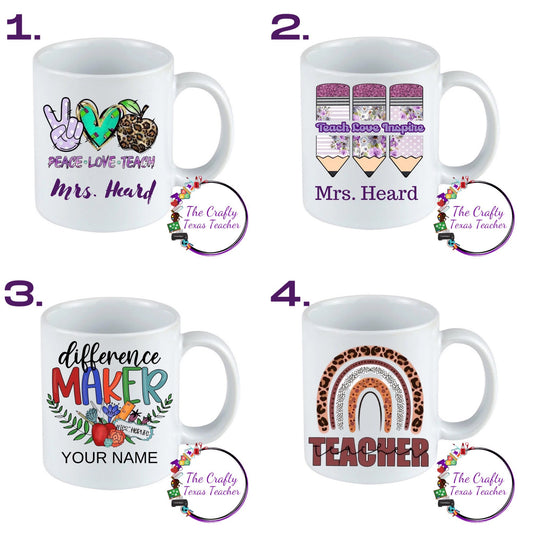 Peace Love Teach Mug, Teacher Coffee Mug from Student, Teacher Gifts, Teacher Appreciation Gift, Personalized Teacher Gifts, Teacher Cup
